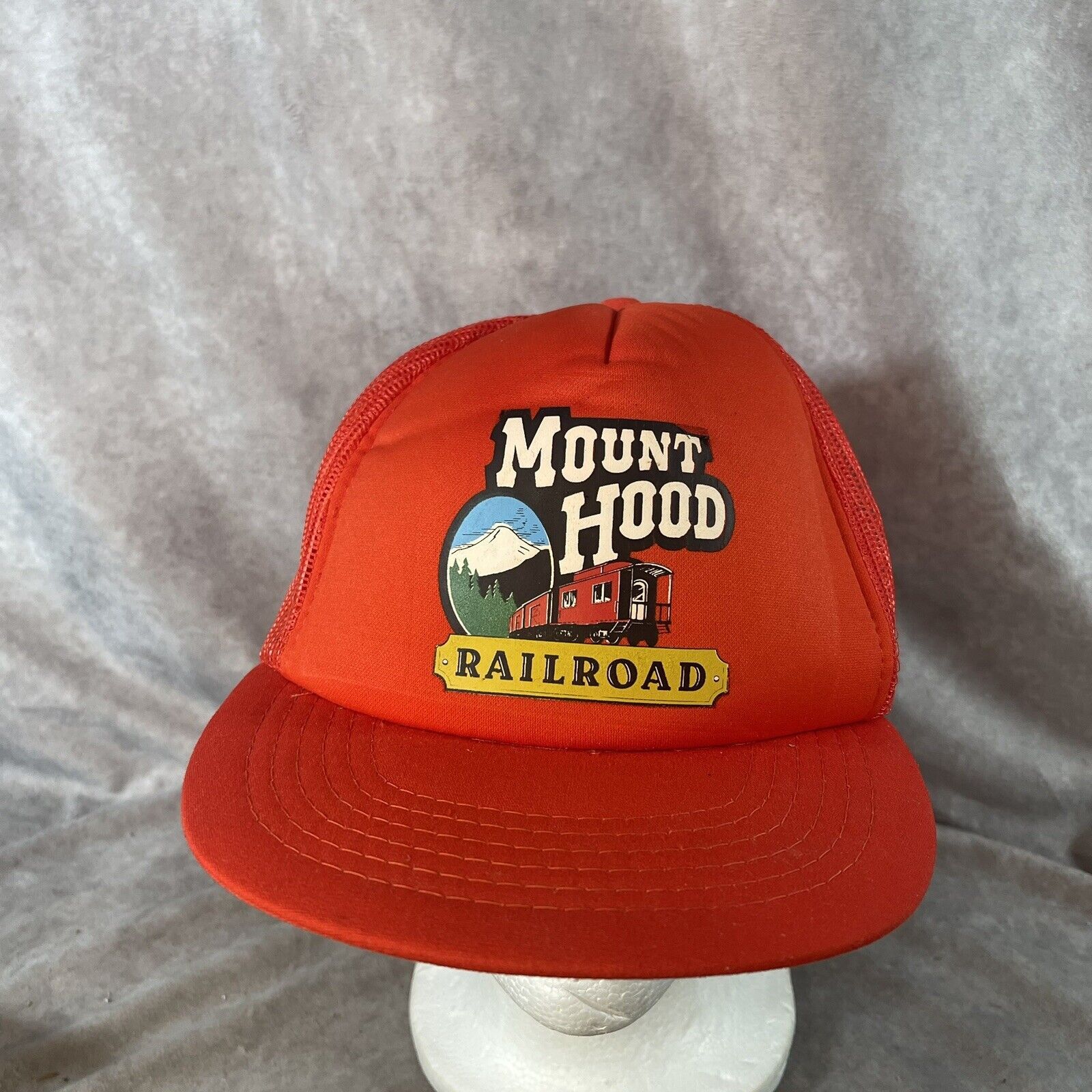 Vintage Yupoong Mount Hood Railroad Orange Trucker Hat Snapback
